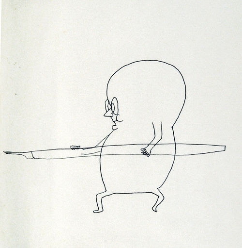 Critico con penna a mo’ di giavellotto], 1963